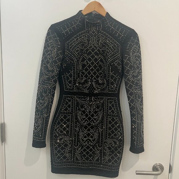 Bebe Black Studded Embellished Bodycon Mini Dress Size XS Club Going Out - Picture 4 of 9